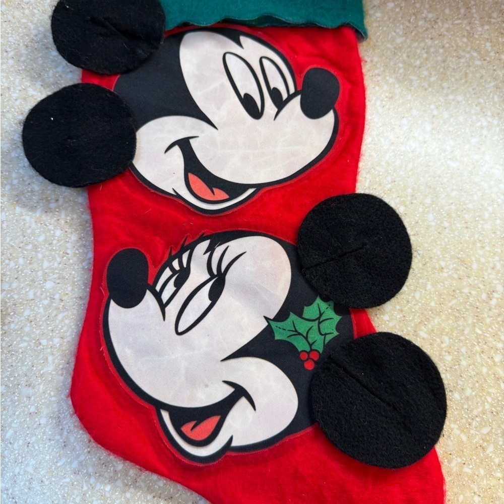 Vintage Disney Red and Green Mickey & Minnie Christmas Stocking Holiday - Picture 8 of 13